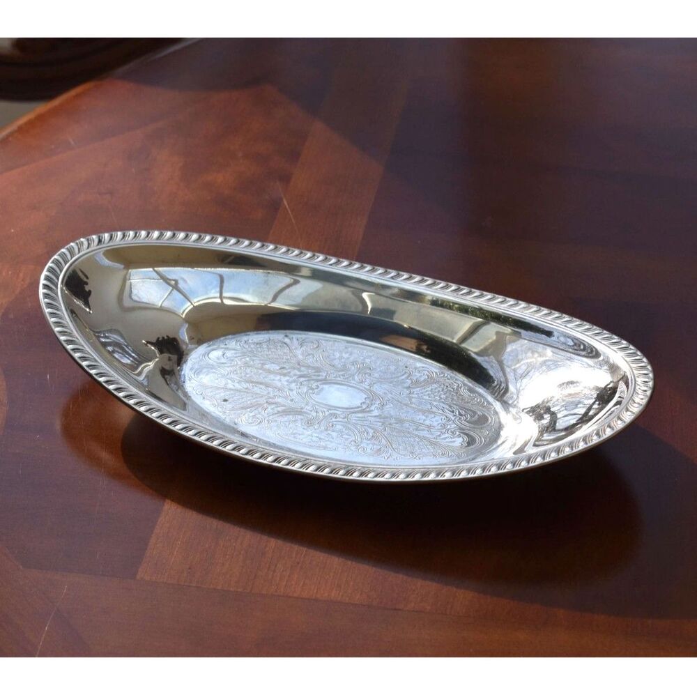 Vintage Crosby Silverplate Oval Bread Tray - Gadroon Border Engraved - 12" Inch